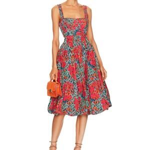 Ulla Johnson Red and Blue Floral Midi Dress